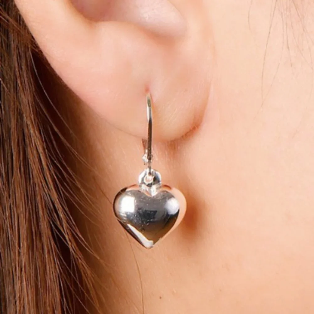 Sterling Silver Heart Shape Drop Earrings - Picture 2 of 4